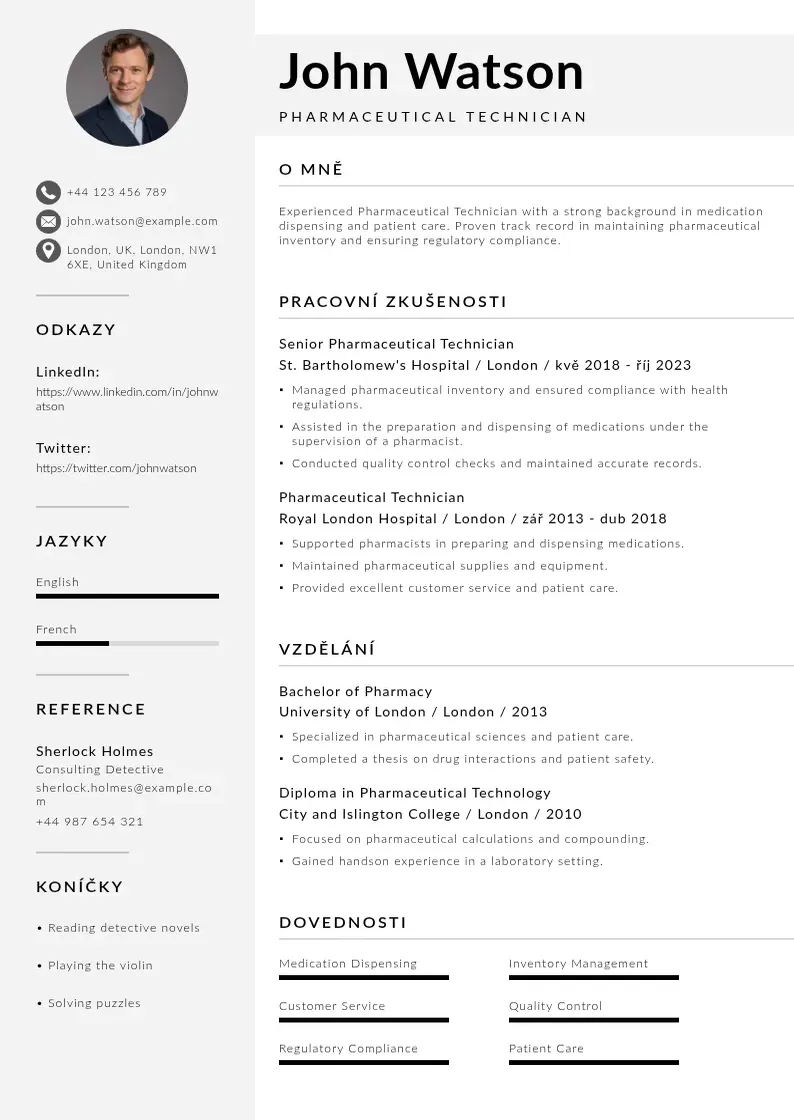 Mūsdienīga Farmaceuticky technik zivotopis CV veidne