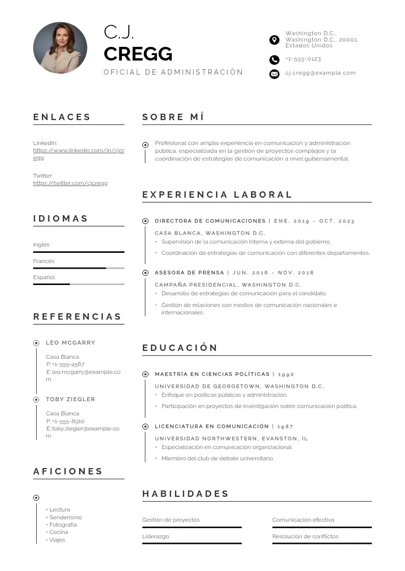 two column cv-oficial-de-administracion resume example