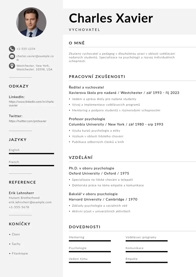 Mūsdienīga Vychovatel zivotopis CV veidne