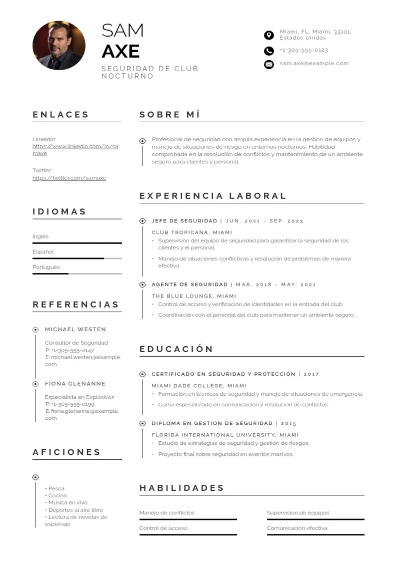 two column seguridad-de-club-nocturno resume example