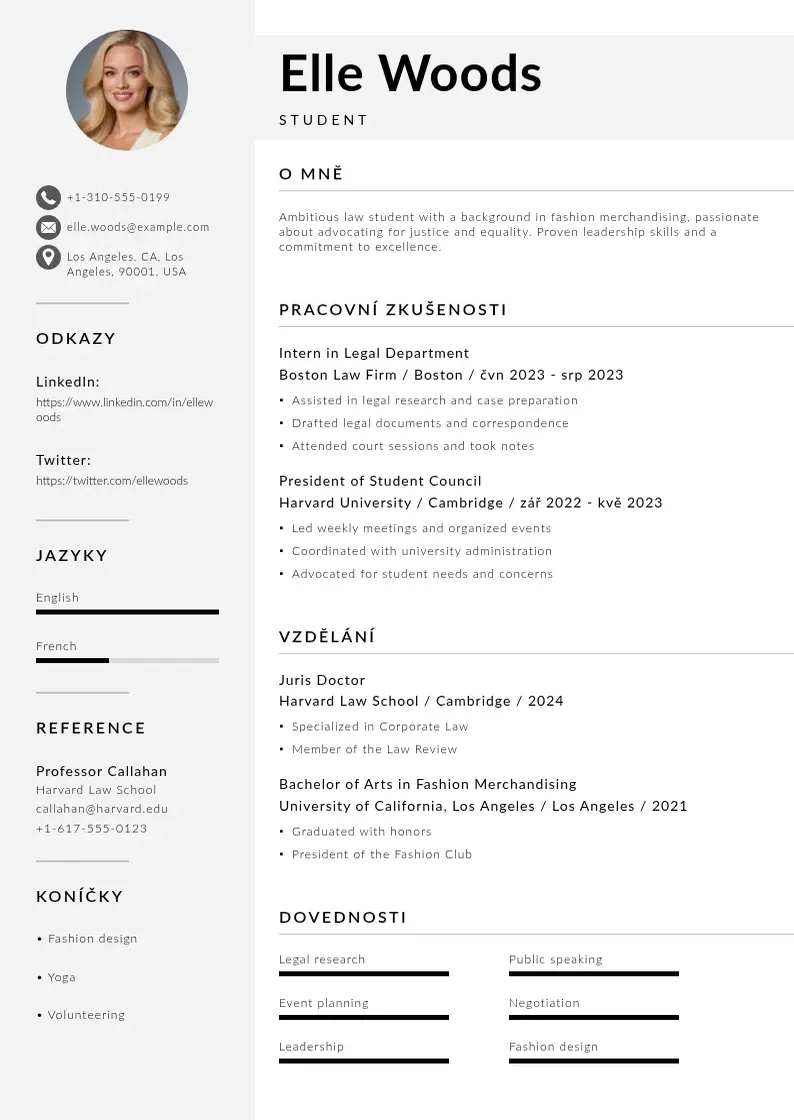 Mūsdienīga Studentsky zivotopis CV veidne