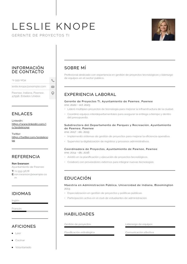 two column cv-gerente-de-proyectos-ti resume example