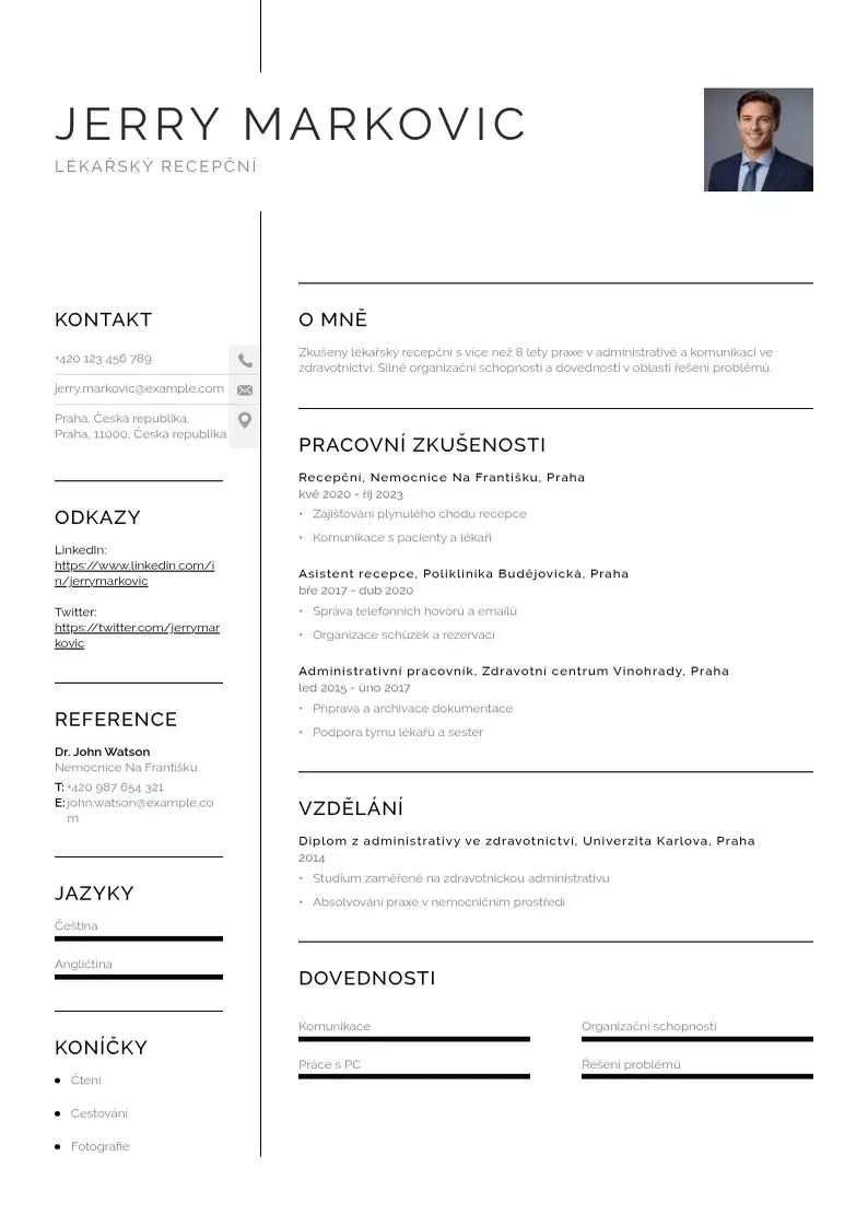 Vienkārša Lekarsky recepcni zivotopis CV piemērs