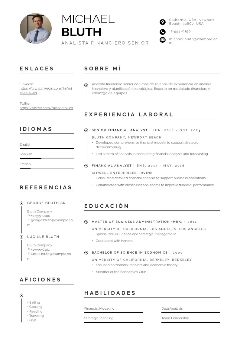 two column cv-analista-financiero-senior resume example