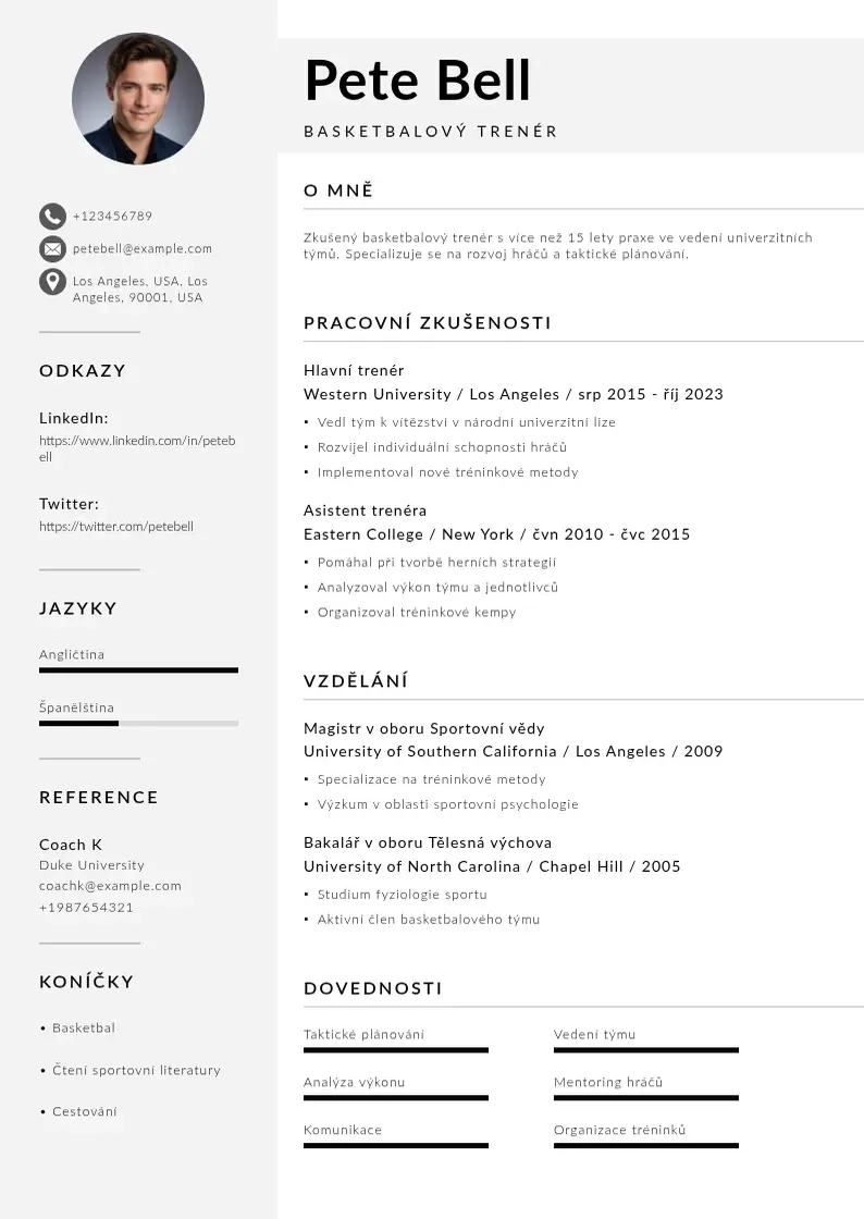 Mūsdienīga Basketbalovy trener zivotopis CV veidne