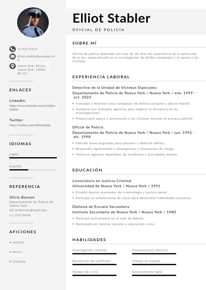two column cv-oficial-de-policia resume example