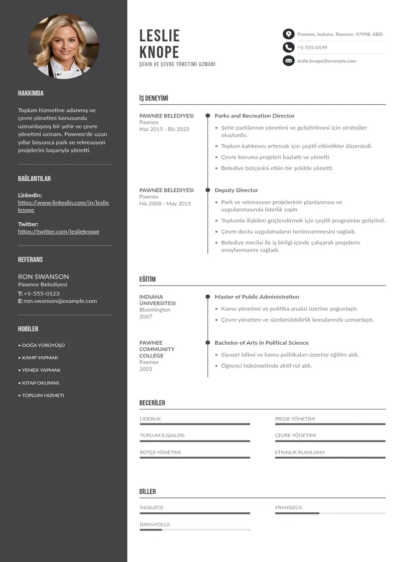Divu kolonnu Sef si CV piemērs