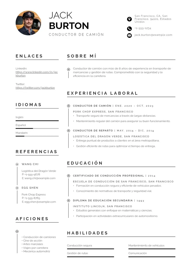 two column cv-conductor-de-camion resume example