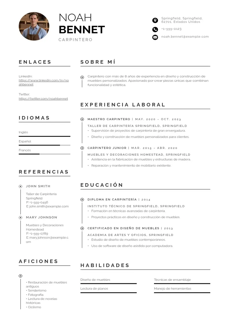 two column curriculum-de-carpintero resume example