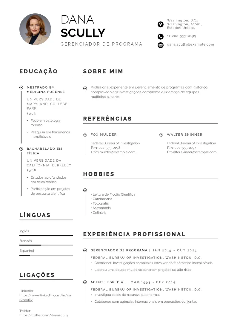 Modelo de currículo profissional de De gerenciador de programa
