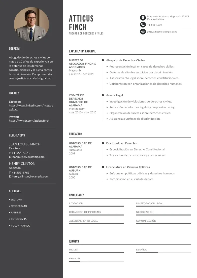 two column abogadoa-de-derechos-civiles resume example