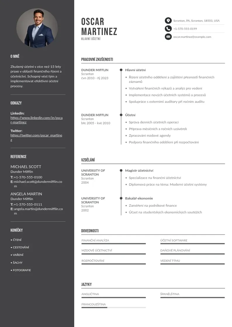 Divu kolonnu Hlavni ucetni zivotopis CV piemērs