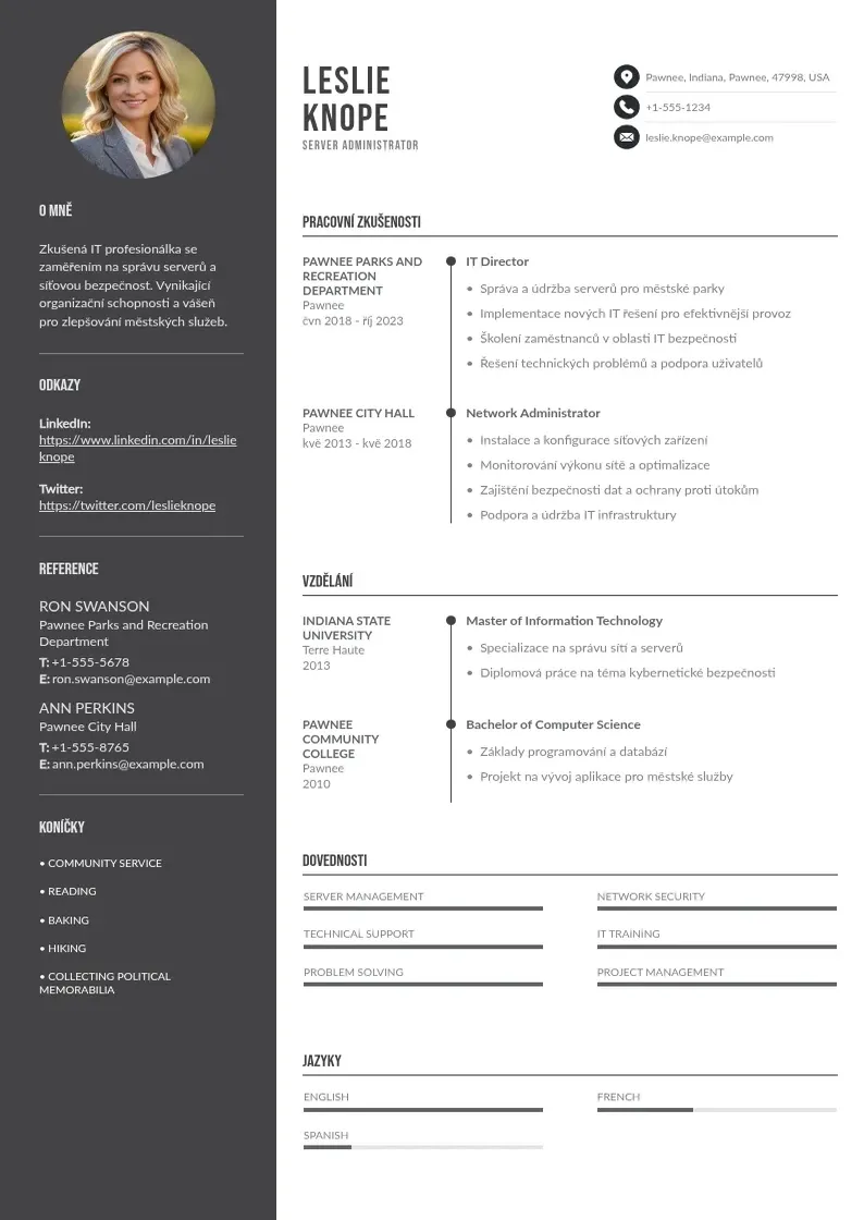 Divu kolonnu Zivotopisy serveru CV piemērs