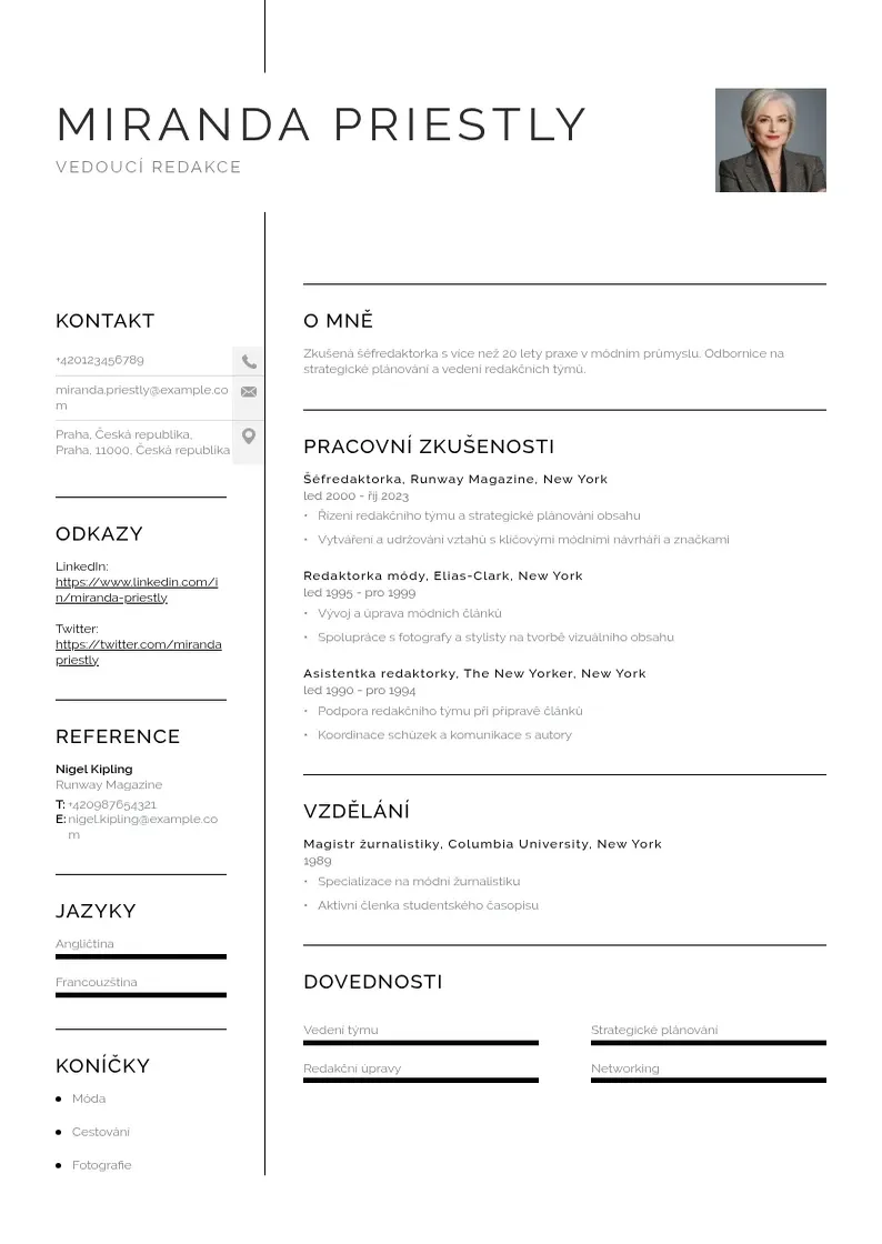 Vienkārša Motivacni dopis pro vedouciho redakce CV piemērs