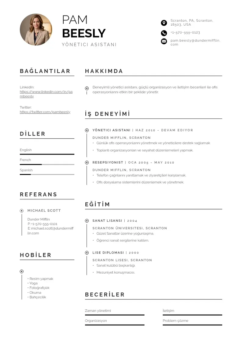 Profesionāla Yönetici Asistan  CV veidne