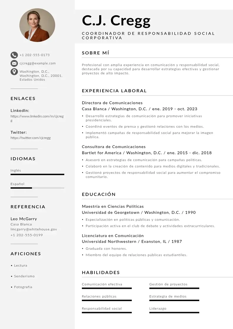 two column coordinador-de-responsabilidad-social-corporativa resume example