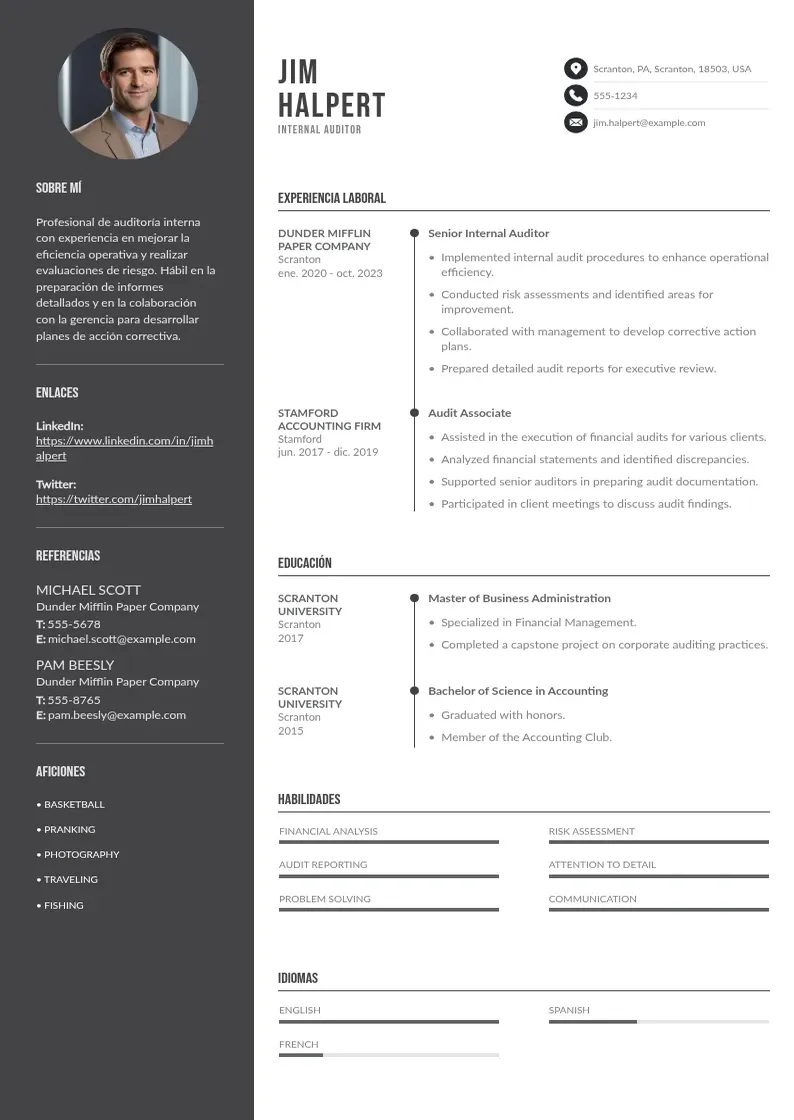 two column cv-de-auditor-interno resume example