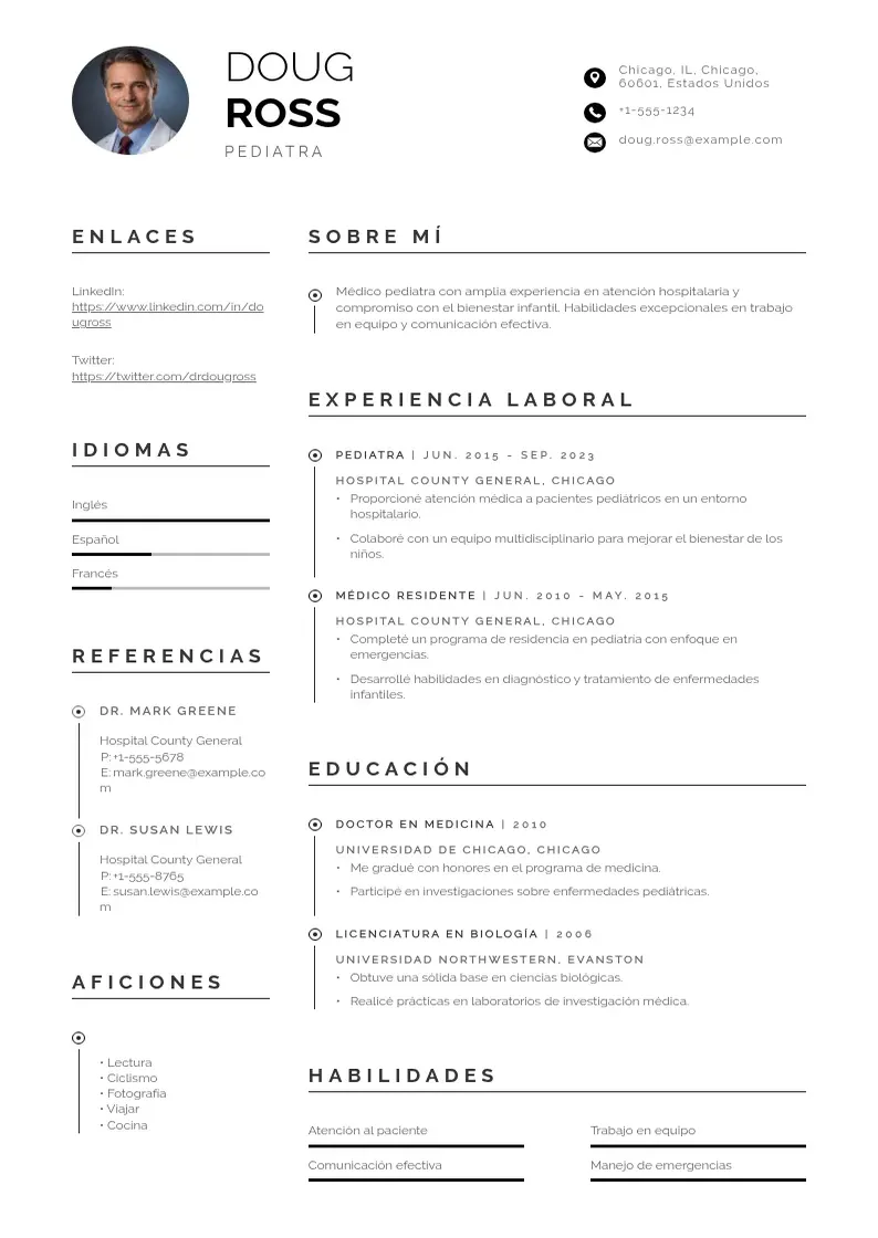 two column voluntario-hospitalario resume example