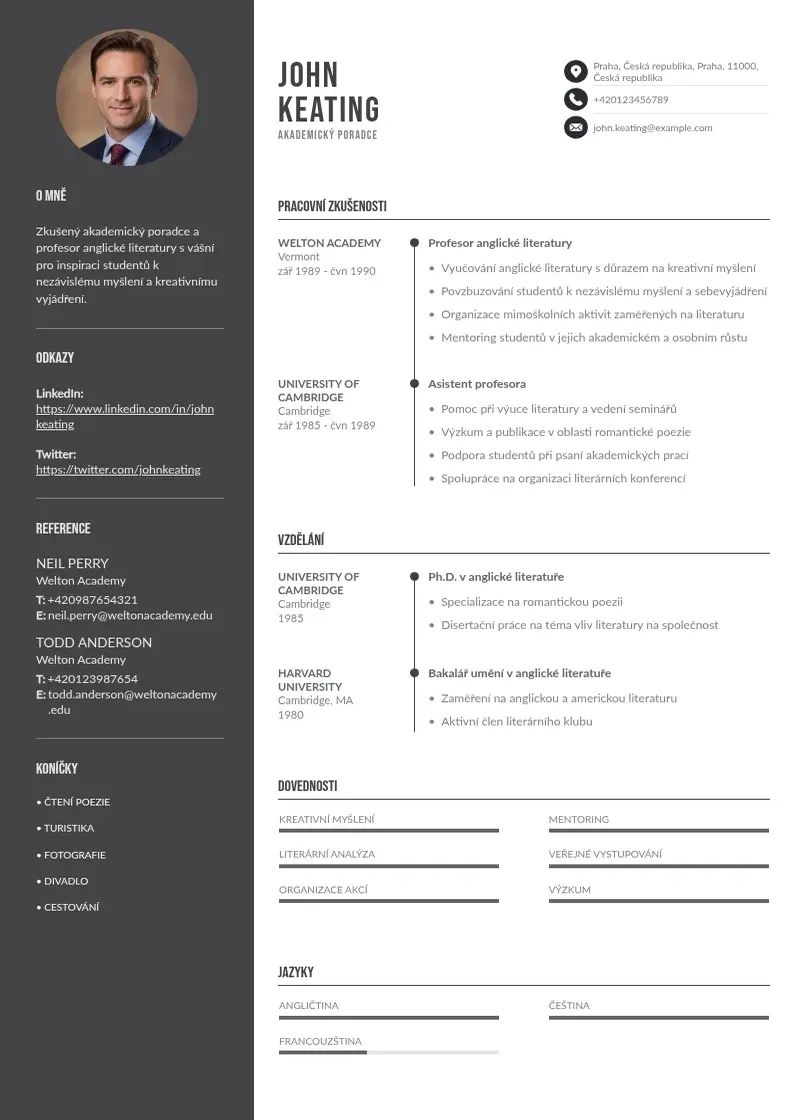 Divu kolonnu Akademickeho poradce zivotopis CV piemērs