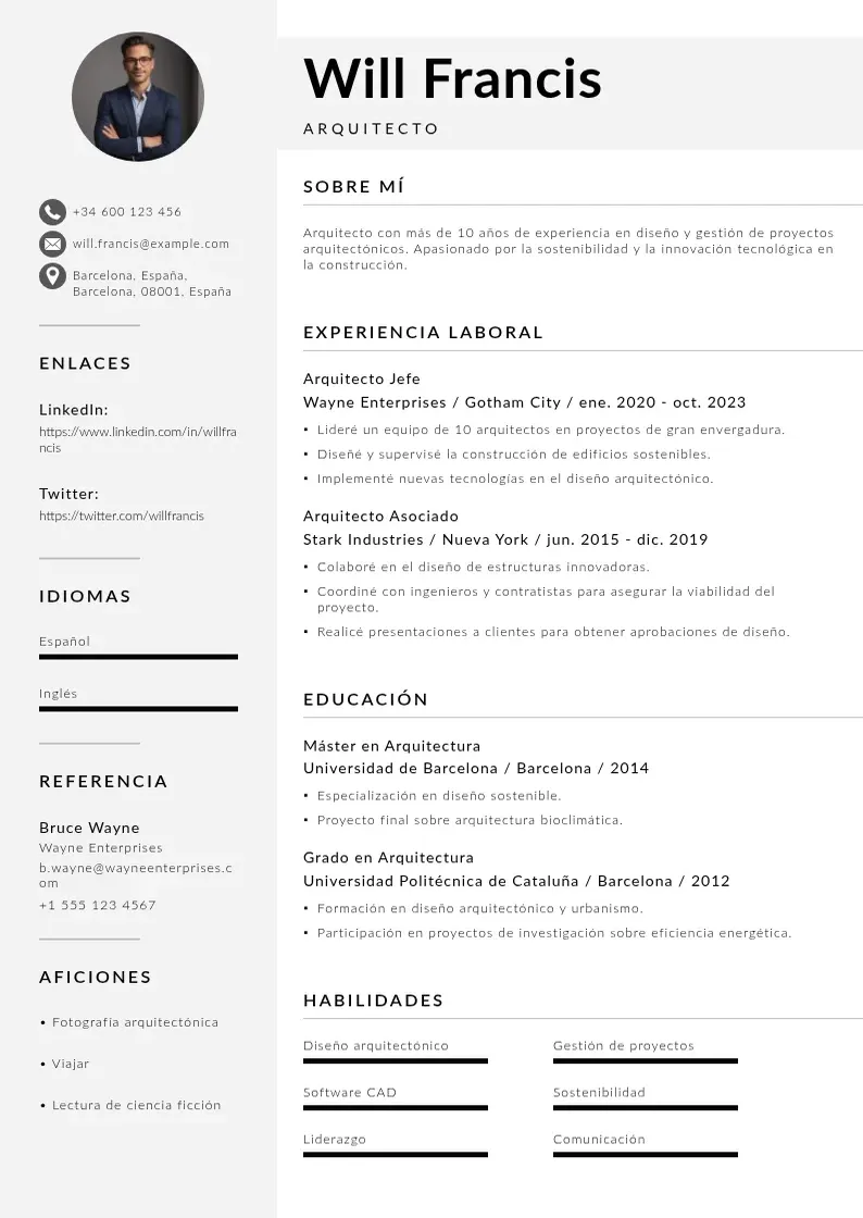 two column curriculum-de-arquitecto resume example