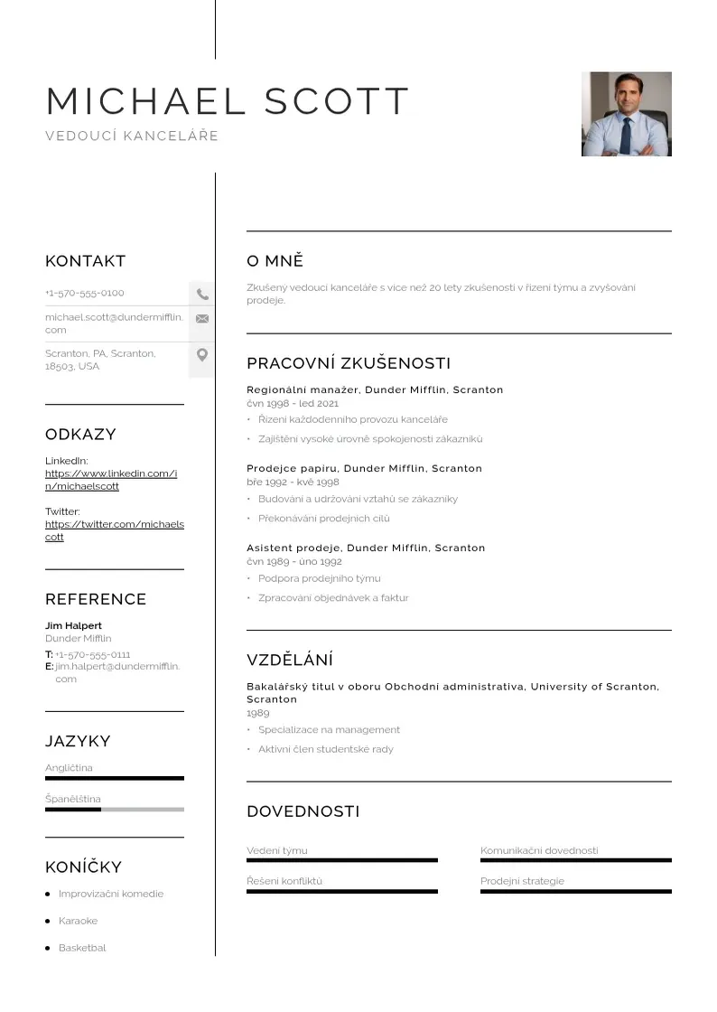 Vienkārša Vedouci kancelare  CV piemērs