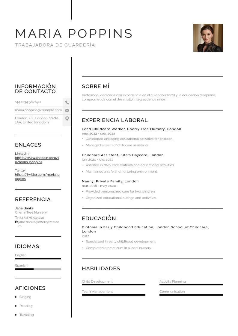 two column trabajador-de-guarderia resume example