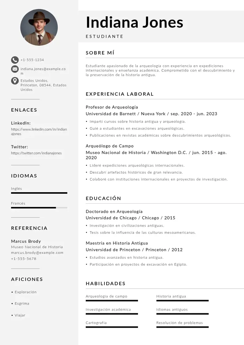 two column cv-del-estudiante resume example