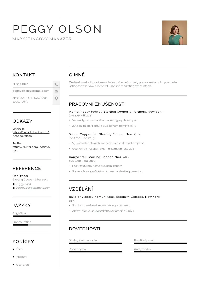 Vienkārša Marketingovy manazer zivotopis CV piemērs