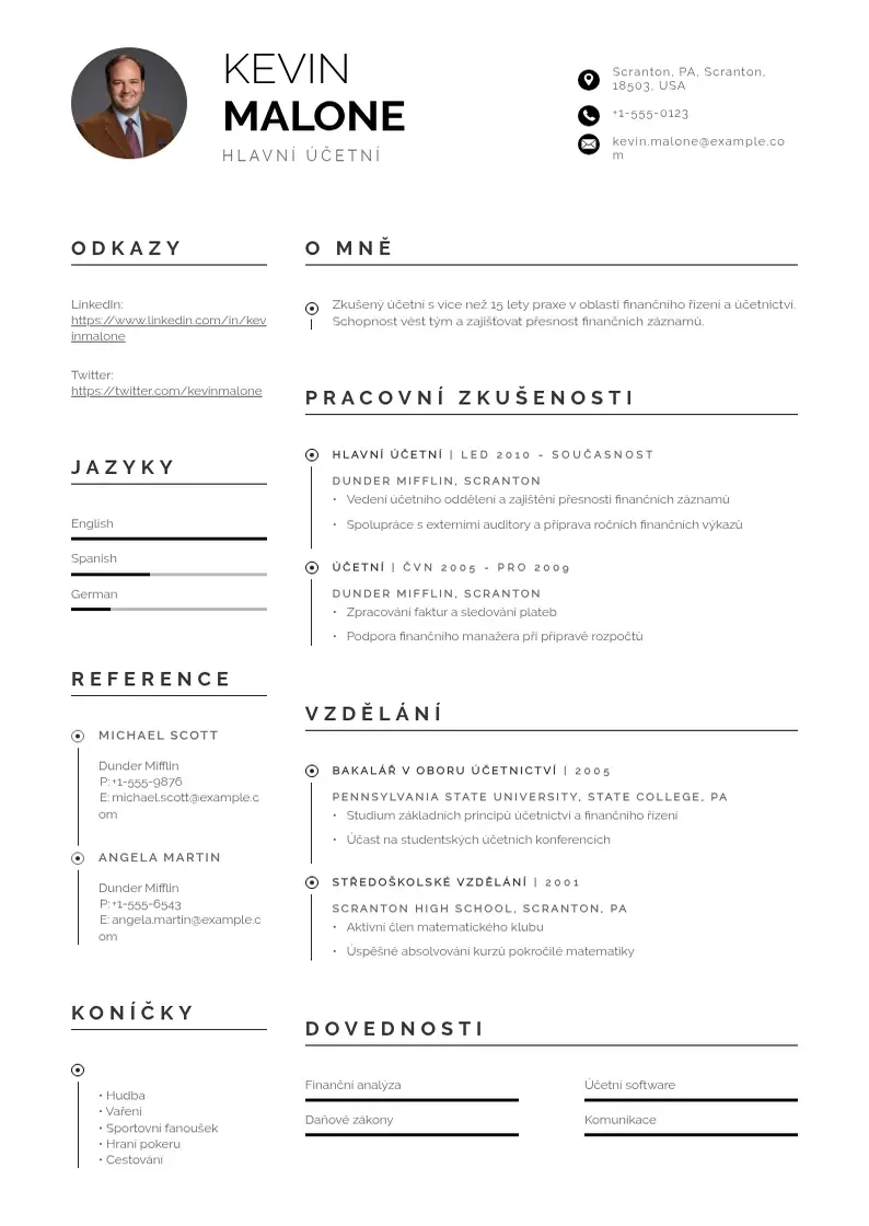 Profesionāla Hlavni ucetni zivotopis CV veidne