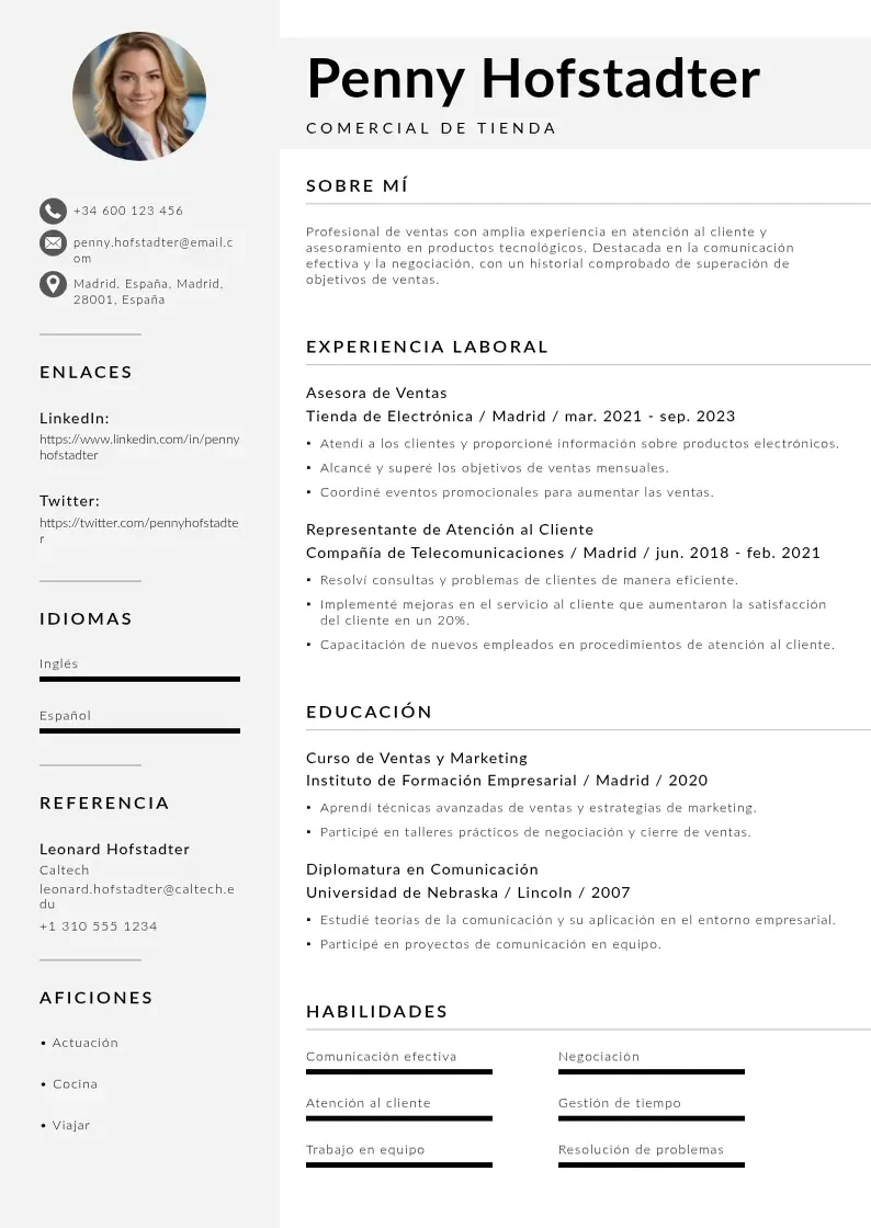 two column cv-comercial-de-tienda-movistar resume example