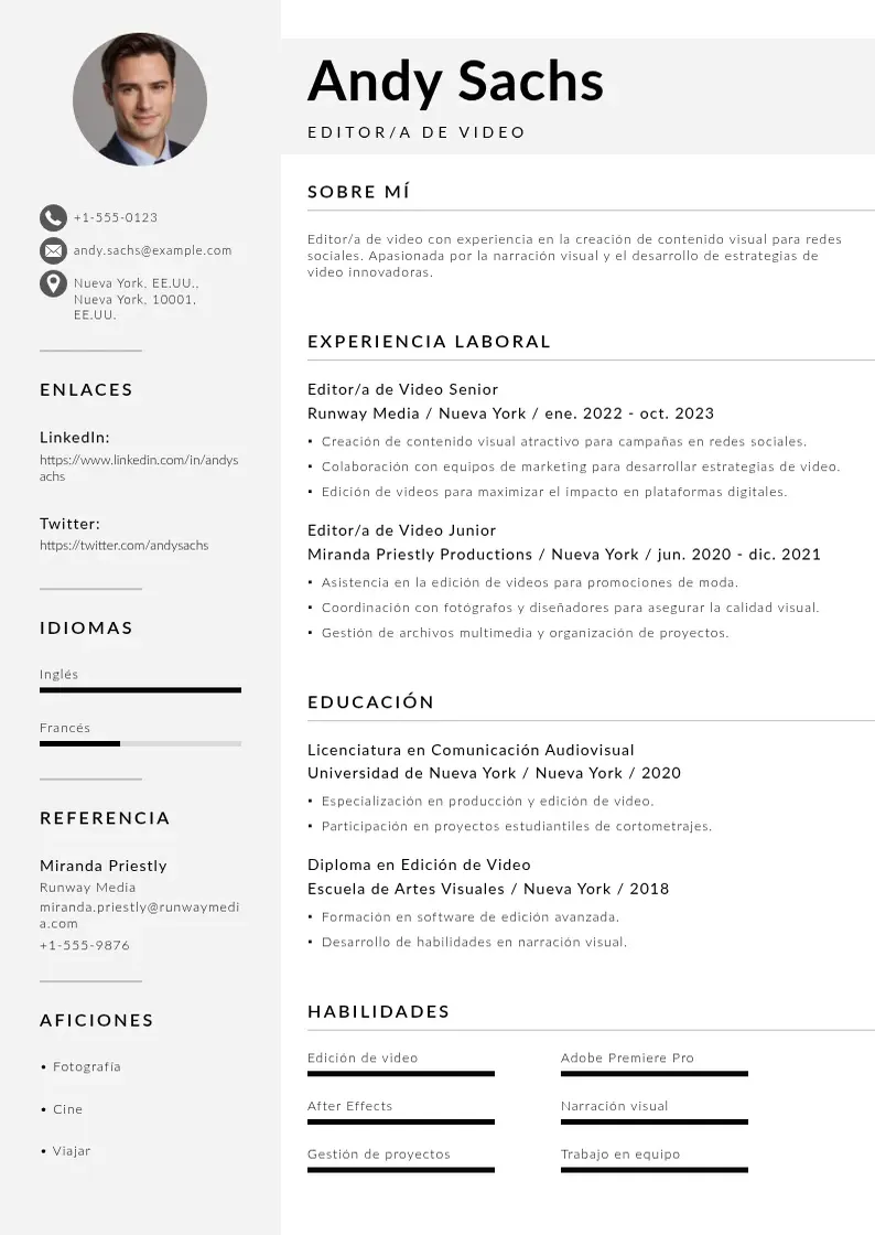 two column editora-de-video-para-redes-sociales resume example
