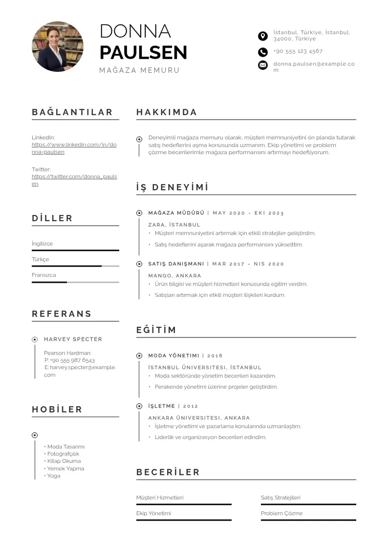 Profesionāla Mağaza memuru  CV veidne