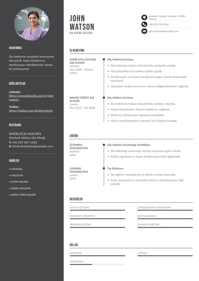 Divu kolonnu Dis hekimi asistani CV piemērs