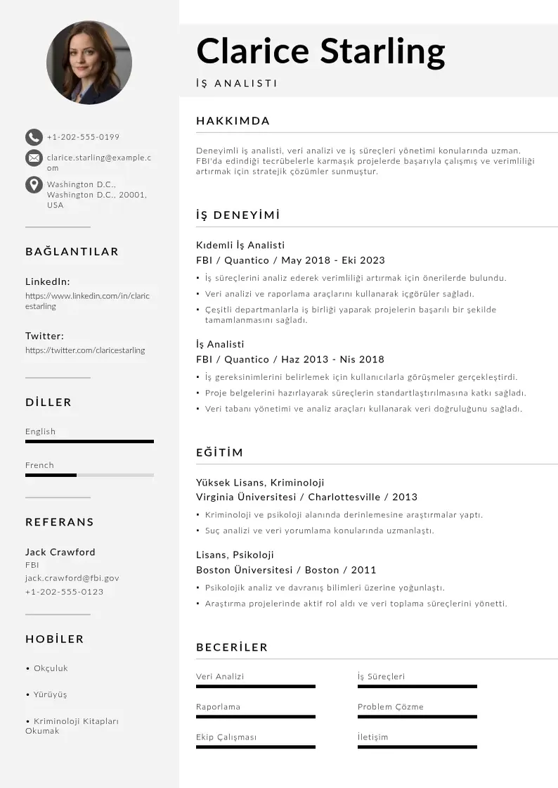Mūsdienīga İş analisti  CV veidne