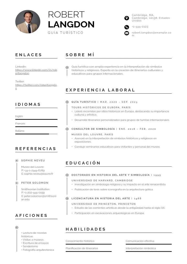two column guia-turistica resume example