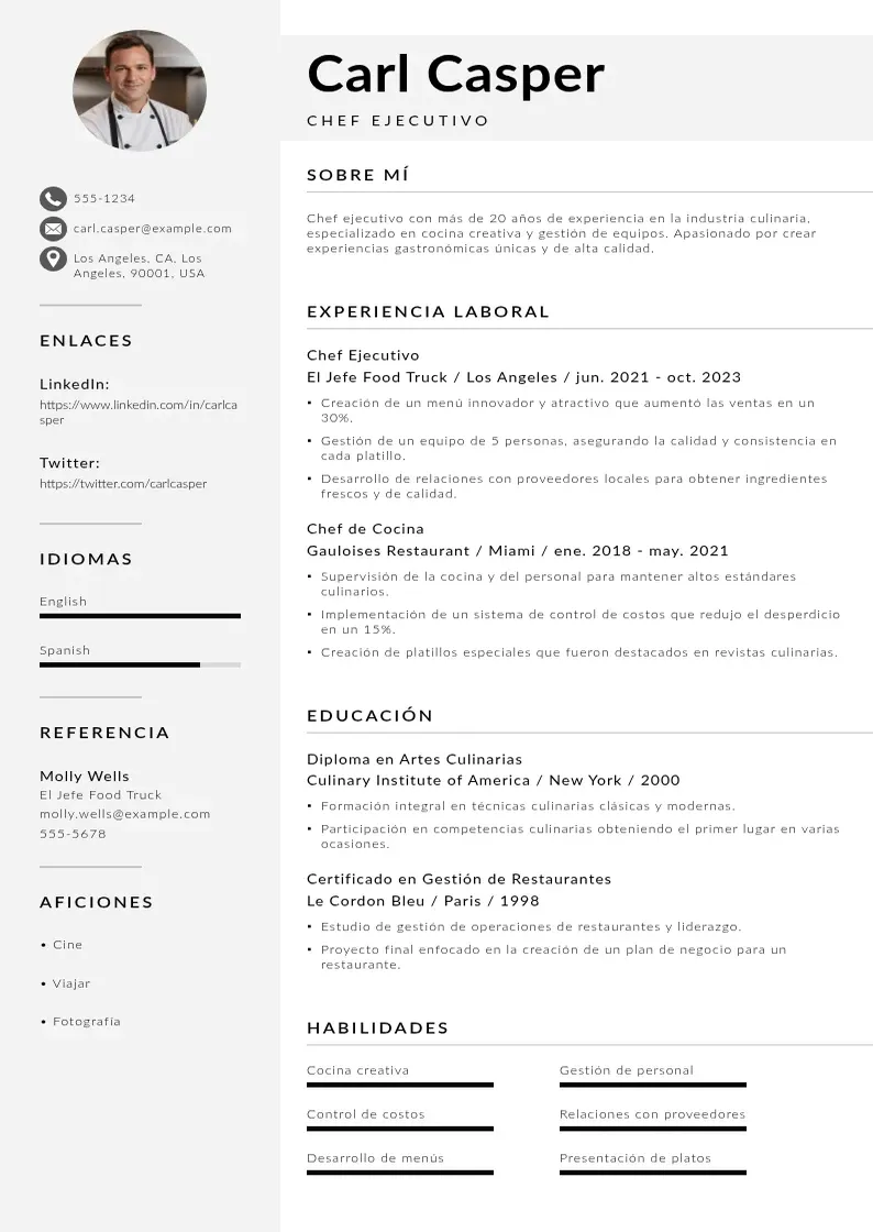 two column cv-chef-ejecutivo resume example