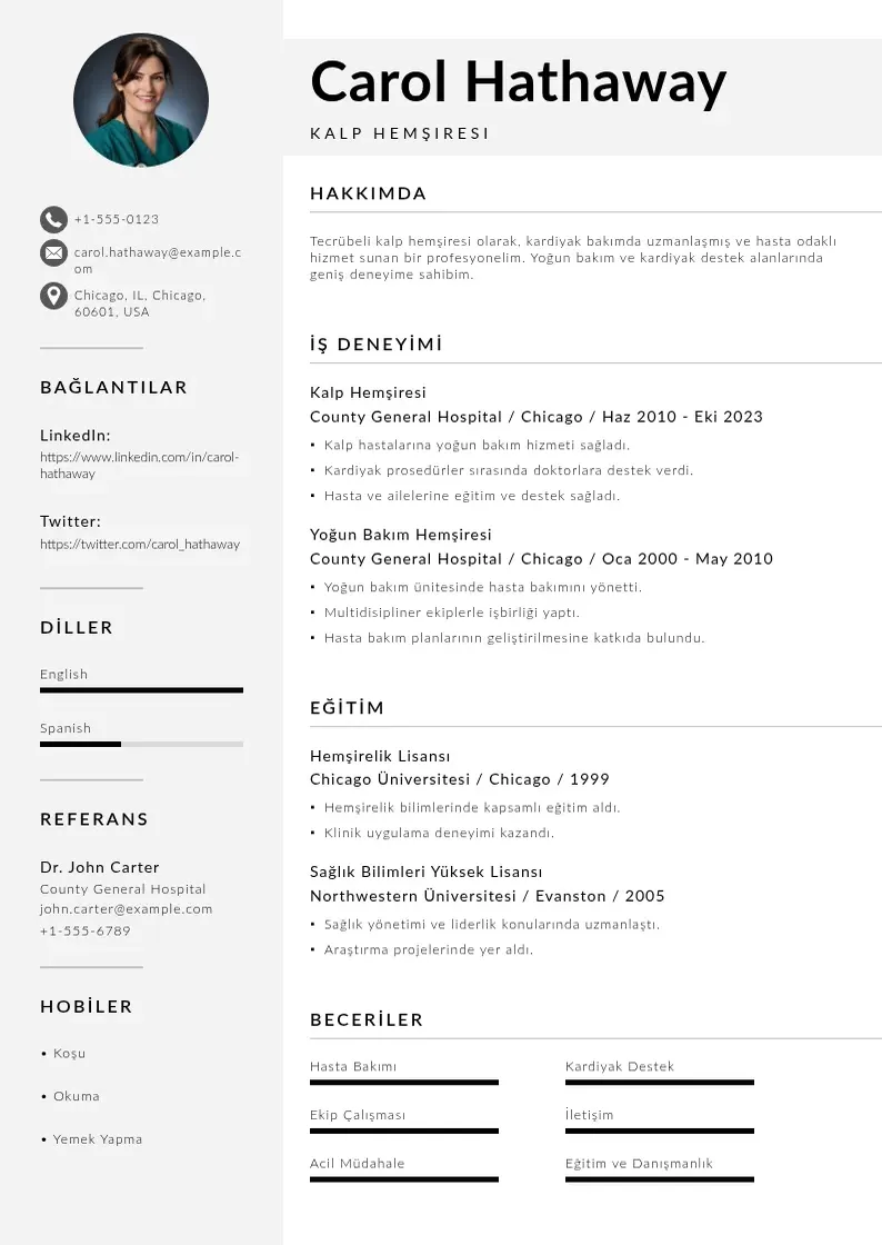 Mūsdienīga kalp hemşiresi  CV veidne