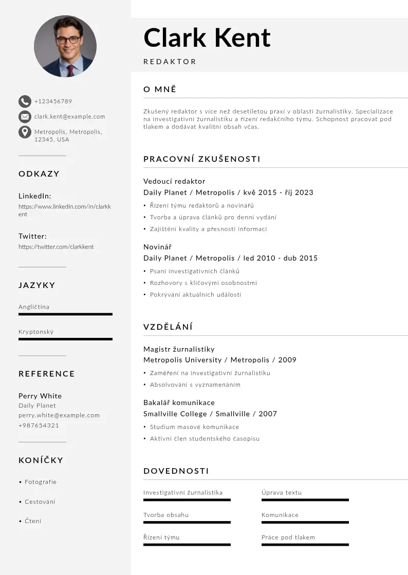 Mūsdienīga Zivotopis redaktor CV veidne