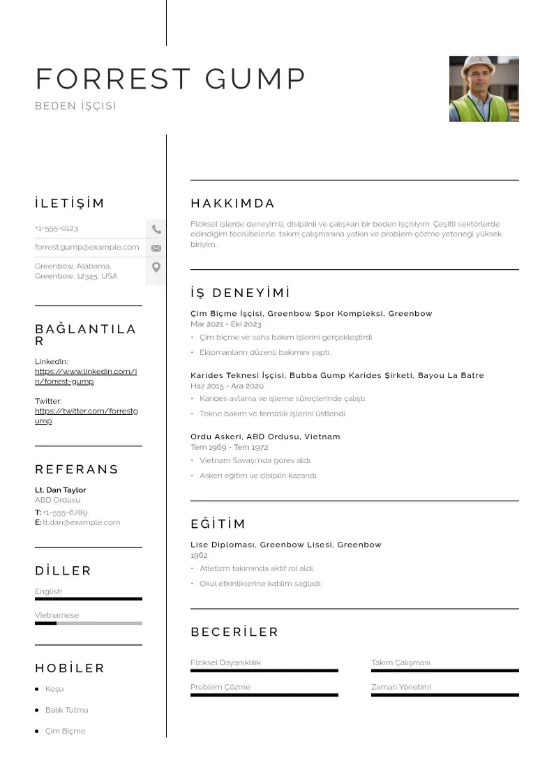 Vienkārša Beden İşçisi  CV piemērs