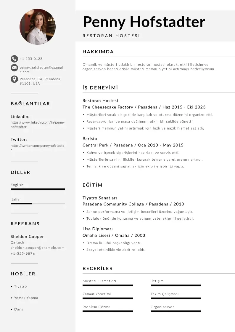 Mūsdienīga restoran hostesi  CV veidne