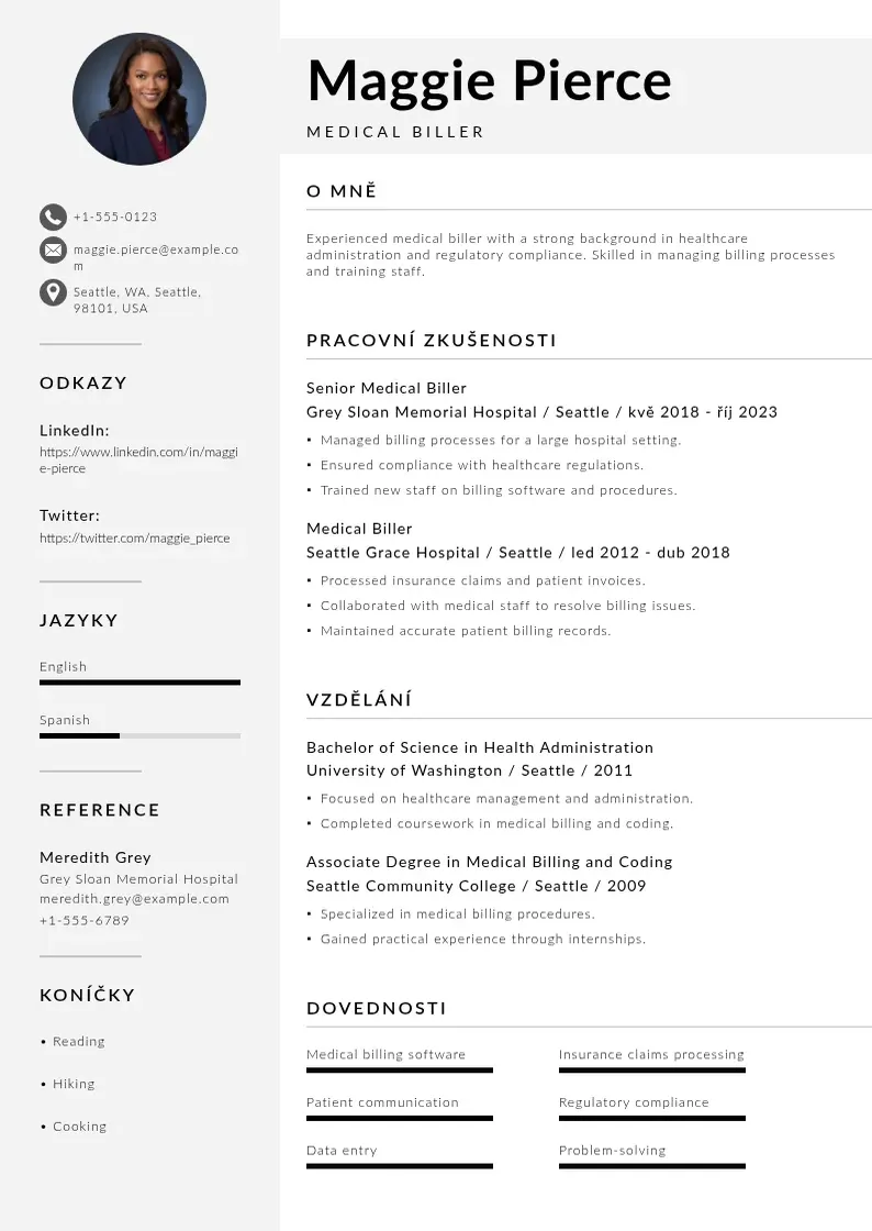 Mūsdienīga Lekarsky biller zivotopis CV veidne
