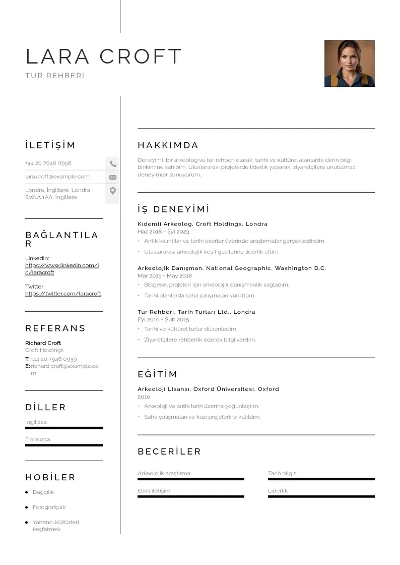 Vienkārša Tur rehberi  CV piemērs