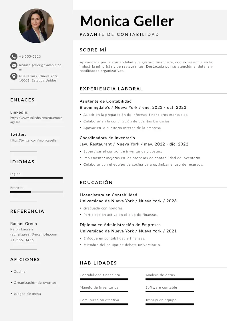 two column cv-pasante-de-contabilidad resume example