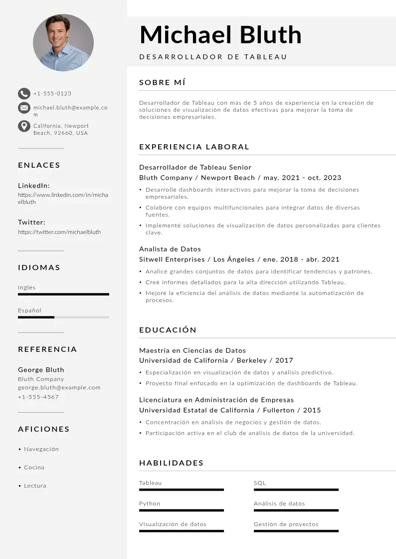 two column desarrollador-de-tableau resume example