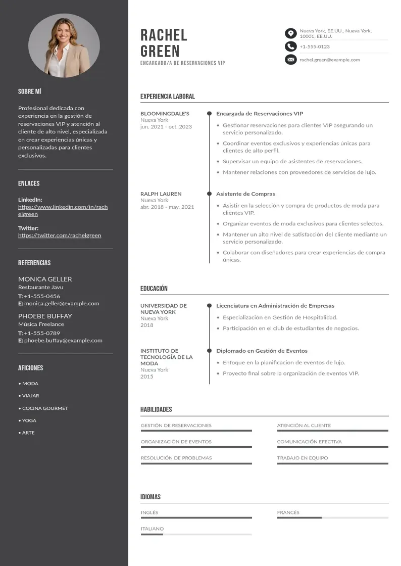 two column encargadoa-de-reservaciones-vip resume example