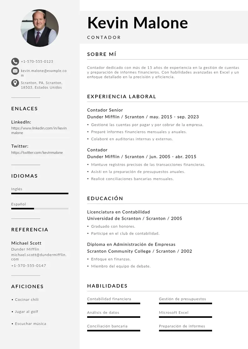 two column curriculum-de-contable resume example