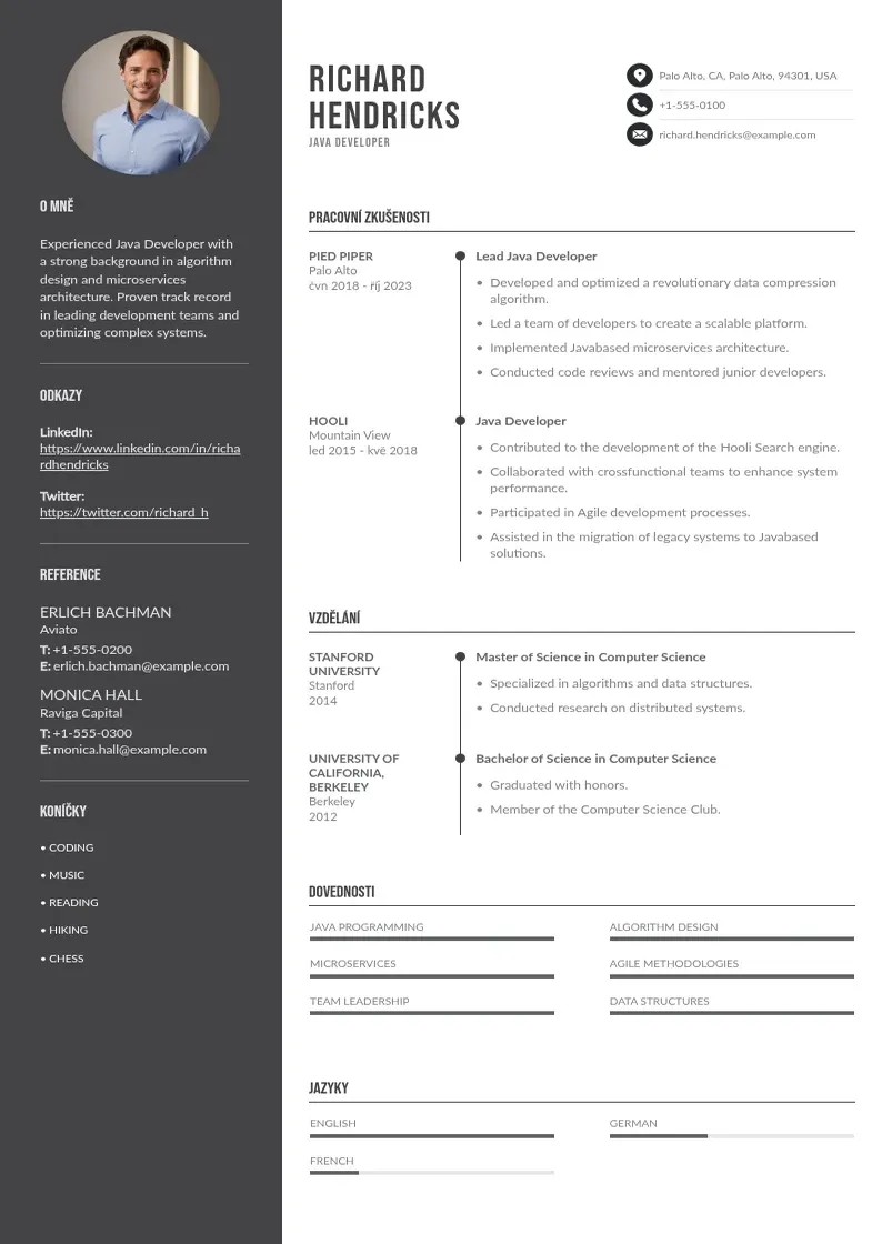 Divu kolonnu Vyvojar java zivotopis CV piemērs