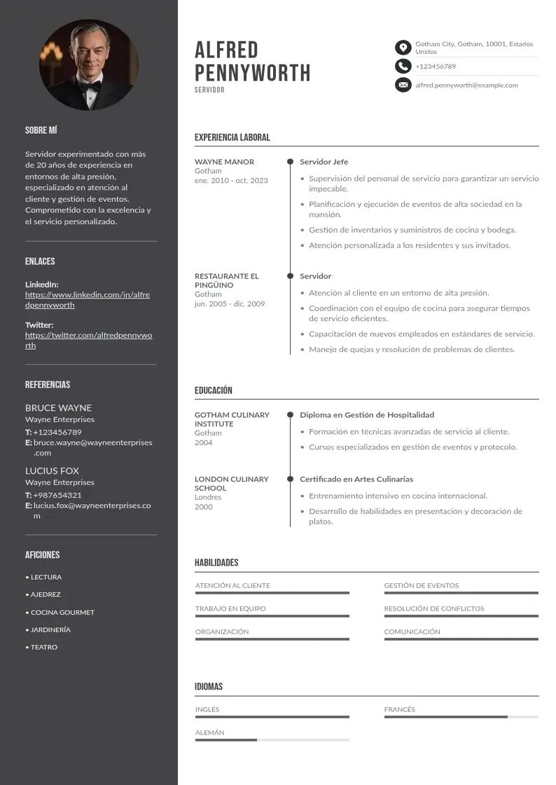 two column cv-servidor resume example