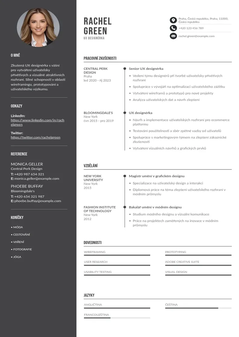 Divu kolonnu Ux designera zivotopis CV piemērs