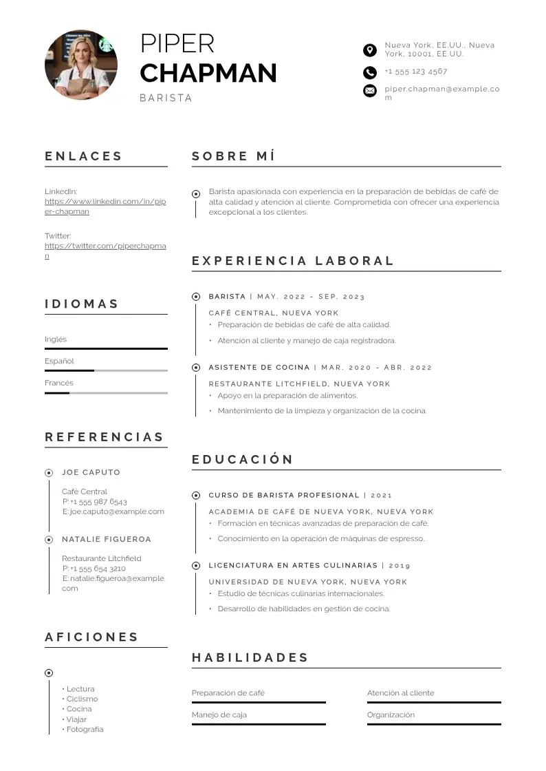 two column cv-barista-de-starbucks resume example